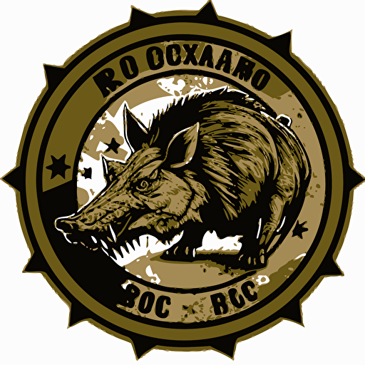 logo patch of a wild boar roaring on a white background, "RC08" written on the white background , vector, US ARMY WWII theme, high res
