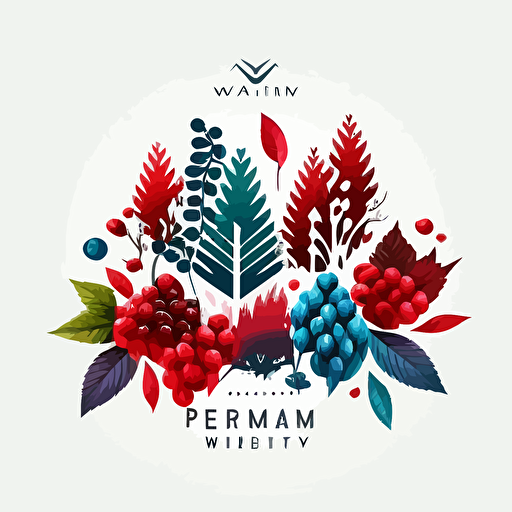 Vector logo modern minimal concept with elements FOREST VALLEY, fruit farms, berries, raspberry, strawberry, blueberry, white background