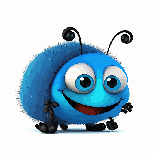 A saturated colorfull baby fur blue beetle, goofy looking, smiling, white background, vector art , pixar style