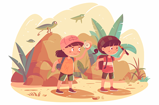 Kids looking for Treasures, flat vector design