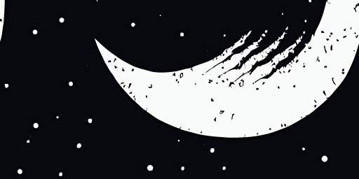 vector style simple crescent moon with craters illustration, gothic, dark colours
