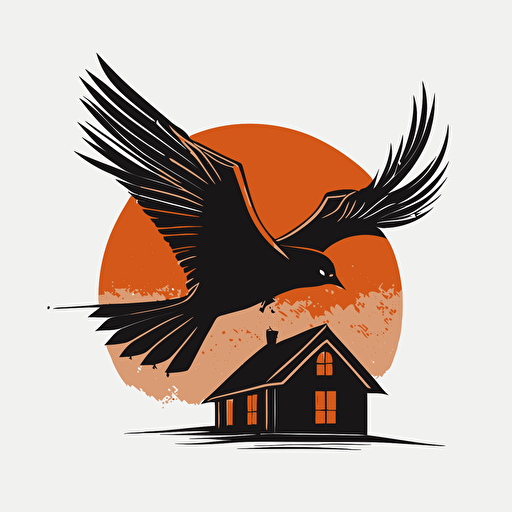 a swift flies over a house, logo, two colors, simple, vector image