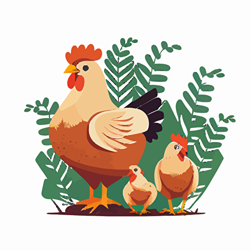mother hen, white background, childrens book flat color vector art