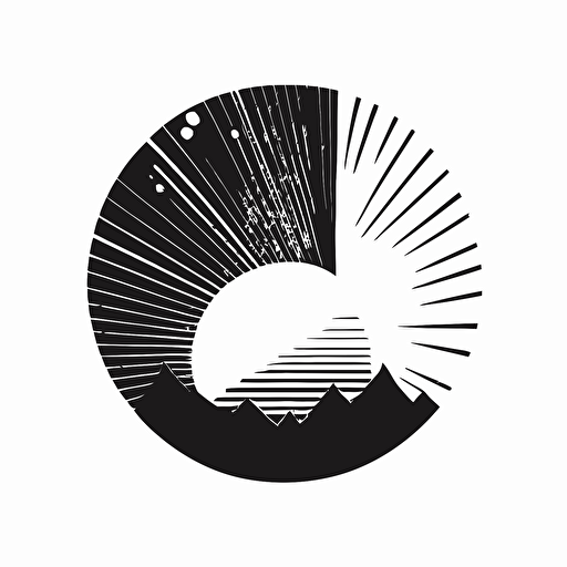 logo symbol, Sunrise over planet, stamp, black and white, vector, minimalistic, extremely simple geometric shapes