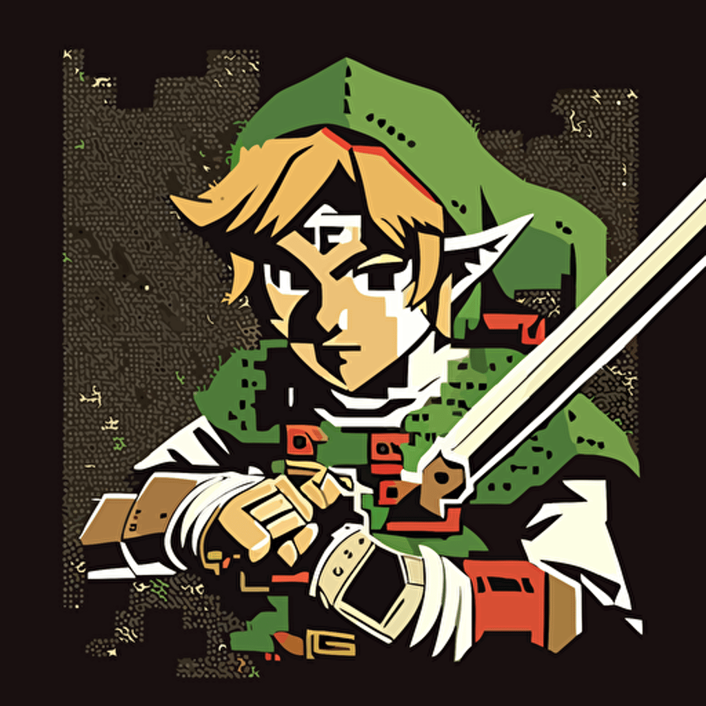 1980s styled 8 bit legend of Zelda, link from Zelda vector drawing