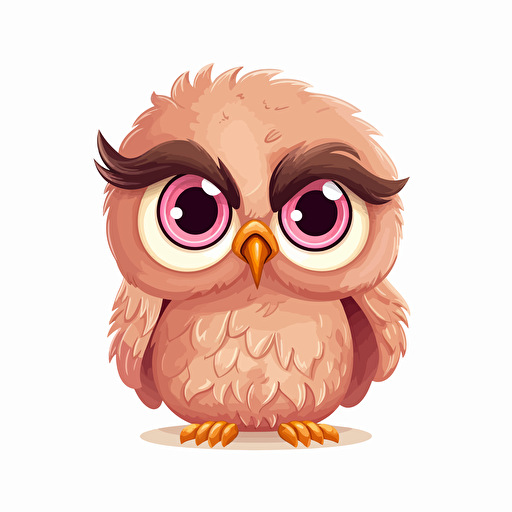 cute grumpy baby owl, style of children's cartoon, vector art, isolated on white, no background