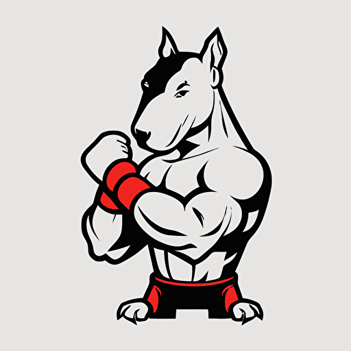 a bullterrier with crossed arms, vector logo, vector art, emblem, simple cartoon, 2d