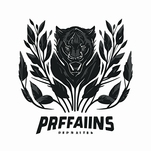 logo for a sport club. The emblem is a black panther. Incorporate pampas grasses. Black vector stroke on white background, 2D.