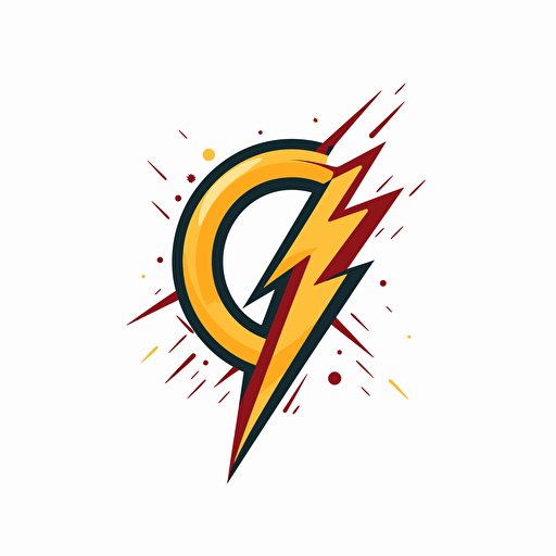 simple flat vector of the letter q with a lightning bolt in the middle where all the edges are smooth with a white background