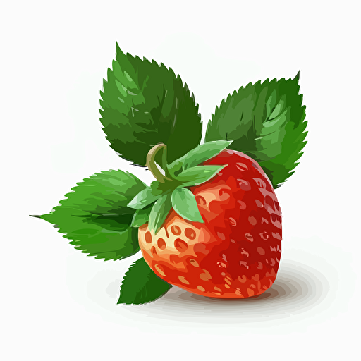 a red strawberry with green leaves is on a white backgrund , in the style minimalista vector, aguarelas