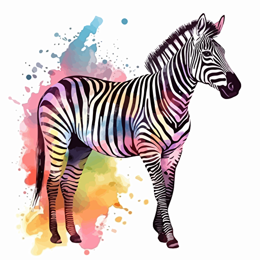 zebra, detailed, cartoon style, 2d watercolor clipart vector, creative and imaginative, hd, white background