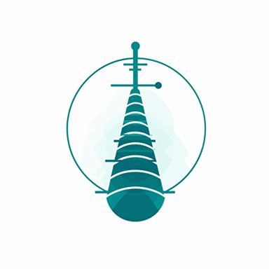 create a simple vector-style squared logo with rounded radio waveforms, white background :: and rounded circles with :: radio tower :: hilltop :: white backround, very simple forms, few components