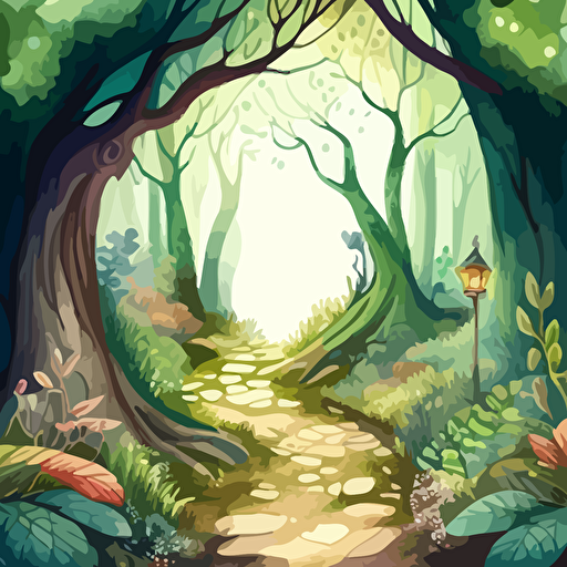 seemless pattern. High resolution vector image. Journey through an enchanted forest. Watercolor