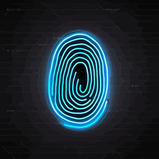 neon fingerprint sign icon, neon vector illustration royalty free радела, in the style of focus on materials, detailed background elements, light blue and dark black, rounded shapes, flat backgrounds, hyper-detailed, cryptidcore