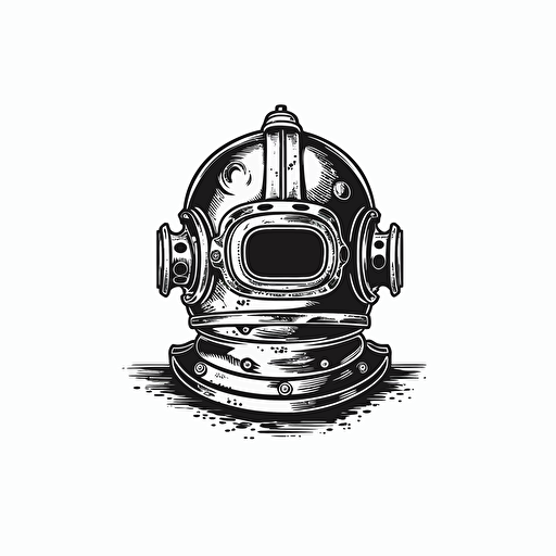 simple vector art, 19th century diving helmet, logo, black and white, minimalism, stylized vector strokes