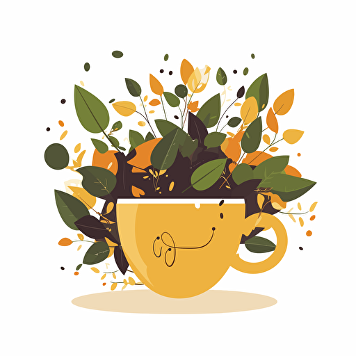 cup of coffee with leaves coming out of it, vector flat, PNG, SVG, vector illustration