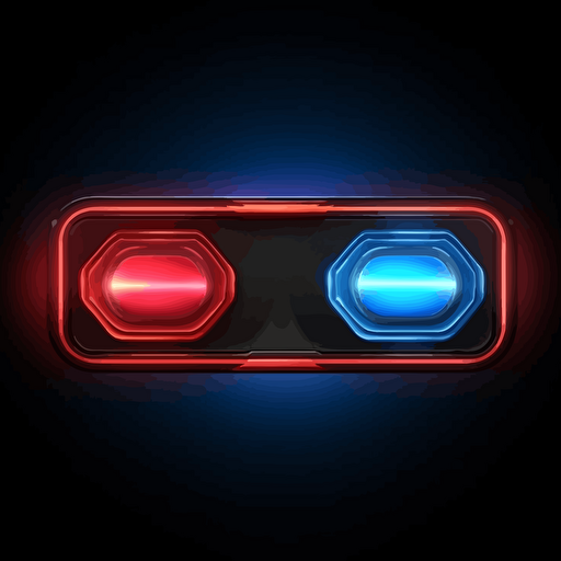 2d game, red and blue button side by side. Glowing, 2d but special effects, vector style