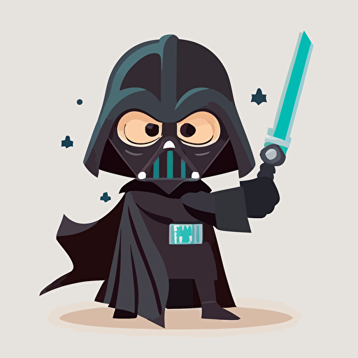 A beautiful female darth vader, goofy looking, smiling, pointing at the camera, minimalistic, flat light, white background, vector art , pixar style