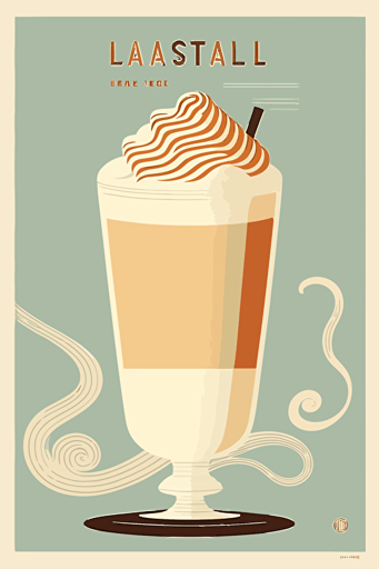 latte, retro vector illustration, mid-century minimalist style
