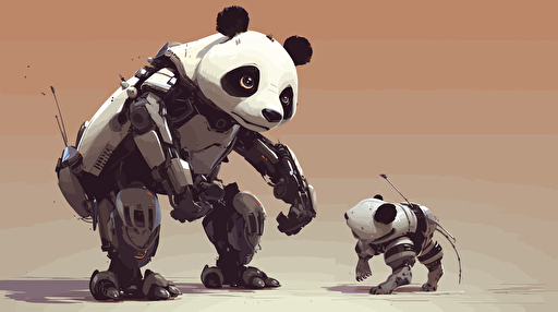 a robot panda playing with a real panda. vector style, high resolution