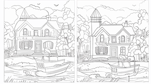 blank coloring sheet for children, fine details, vector art, white background, outdoor animations