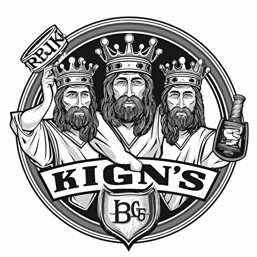 MLB team logo for the "beer kings". Kings holding beers. Vector style with border