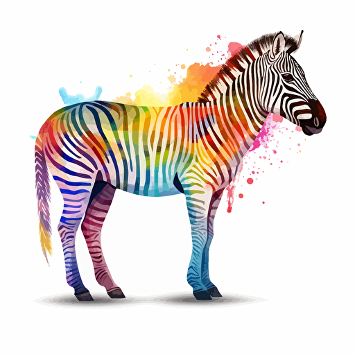 rainbow zebra, detailed, cartoon style, 2d watercolor clipart vector, creative and imaginative, hd, white background