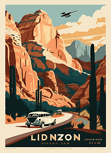 Zion National Park travel poster, Vector flat illustration