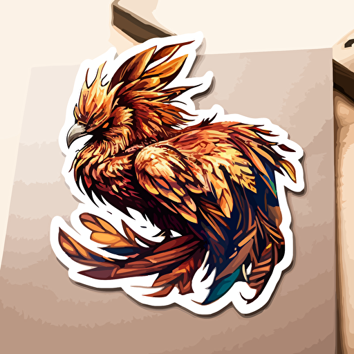 sticker of a sleepy phoenix, highly detailed, vector art, defined sticker cutout, plain white background, 32k