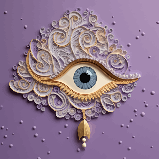 an embroidered and paper quilling cloud with eye of horus, in the style of rococo whimsy, light violet and light gold, pop inspo, water drops, blink-and-you-miss-it detail, florence harrison, sparklecore, vector