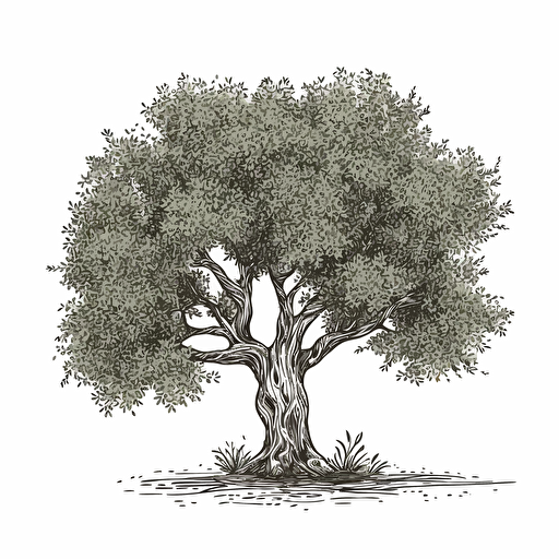 sage green olive tree, line simple line drawing of olive tree, top down, simple vector, white background