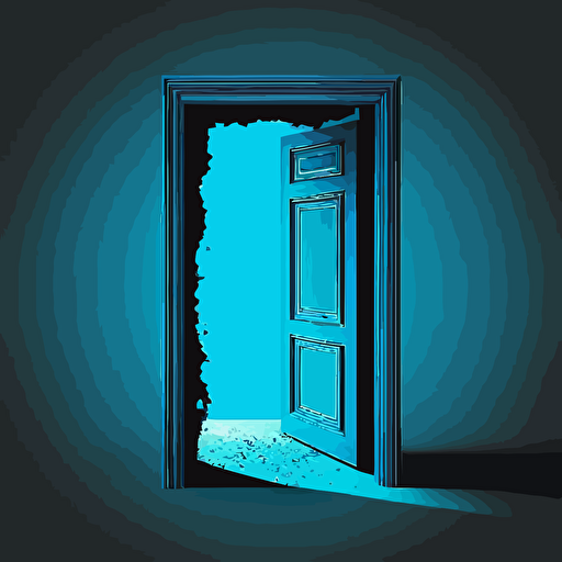 vector blue door outline opening into a photo