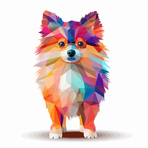 colorfull origami Pomeranian dog, vector art, white background