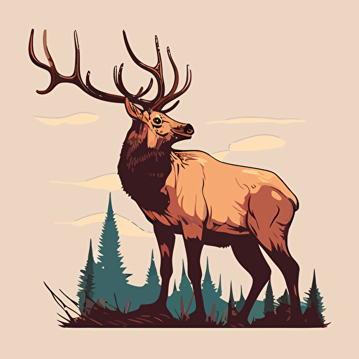 rustic flat thick vector stroke illustration of an elk