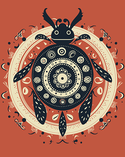 mandala ladybug, retro aesthetics, minimalistic, vector image, sticker design, pantone colors