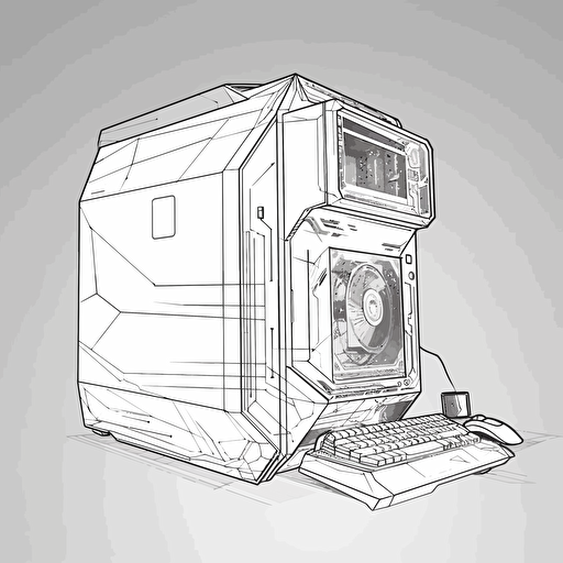 2D vector Gaming PC in minimalism cyberpunk style. Background white