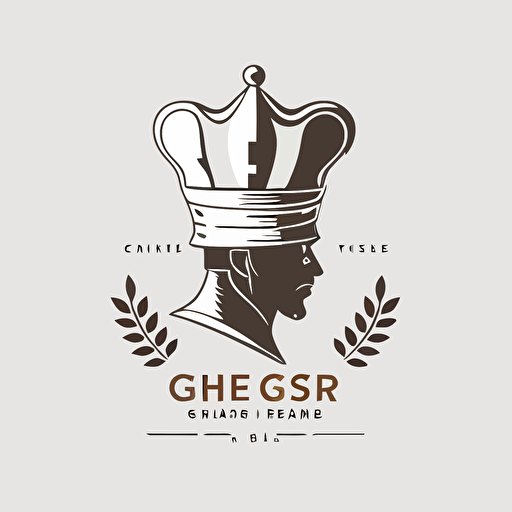 minimal vector logo, chess king piece, wears chef hat, white background