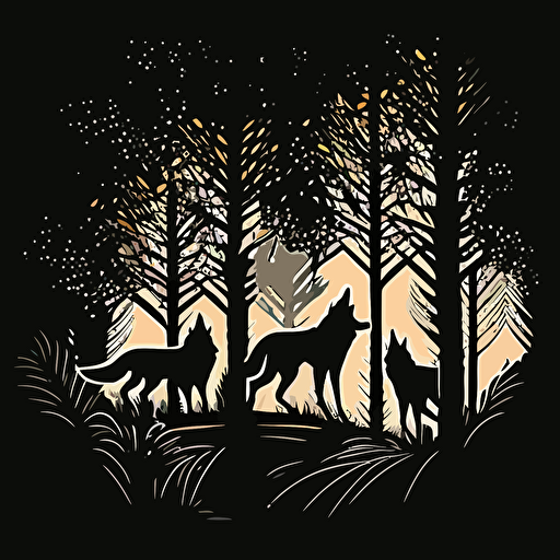 incredible looking cerberus in asain forest at night, vector logo, vector art, emblem, simple cartoon, 2d, no text, white background