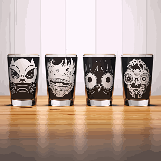 blackk and white funny vector design illustrotion for shot glasses v5.1