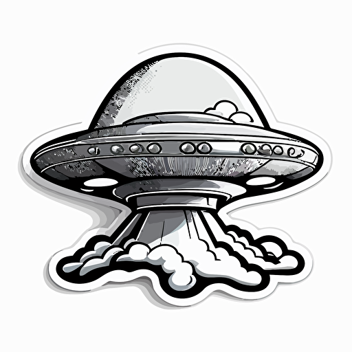 ufo, sticker, vector, white background, contour, cartoon style