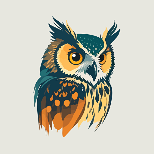 simple bi-color vector logo of an owl, simple, 2-D, flat