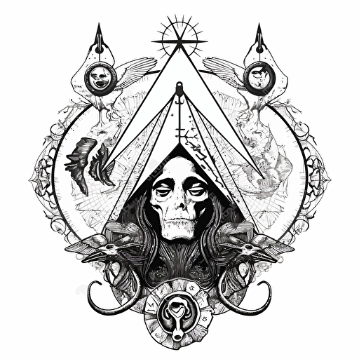 mysticism, black and white, vector isolated on white