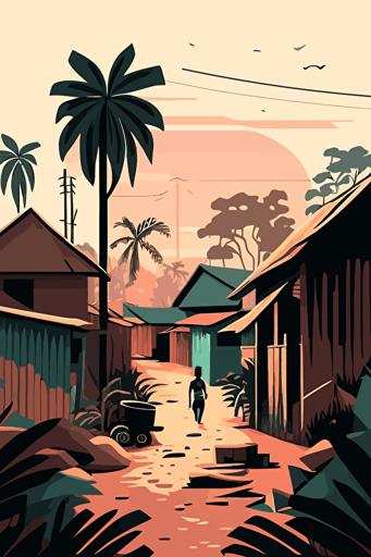 nigerian village, svg vector image, subtle pale colors