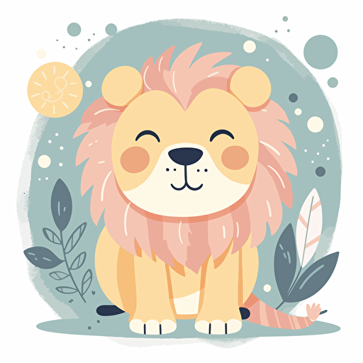 A flat detailed vector illustration of a cute lion in pastel colors