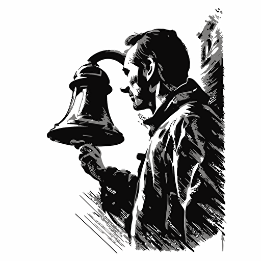 palov ringing a bell black and white vector style, white background