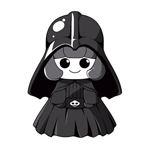 A beautiful female darth vader, goofy looking, smiling, minimalistic, flat light, white background, vector art , pixar style