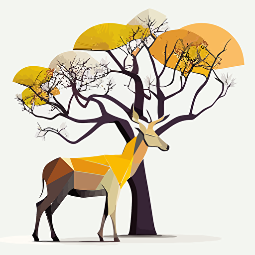 Baobab, deer, simple, vector, white background, De Stijl
