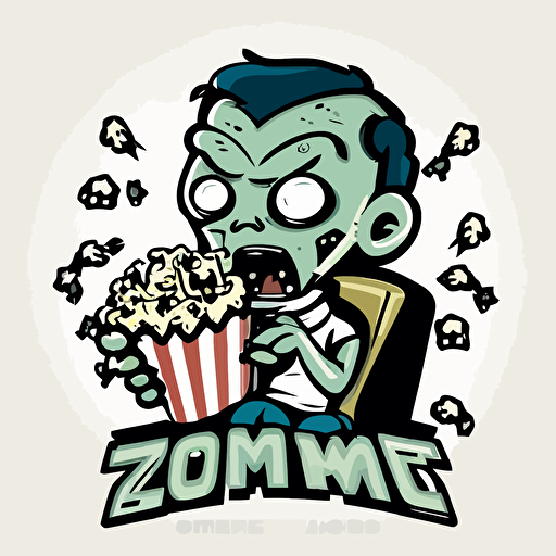 zomie in a crowded theater eating popcorn, vector logo, vector art, emblem, simple cartoon, 2d, no text, white background