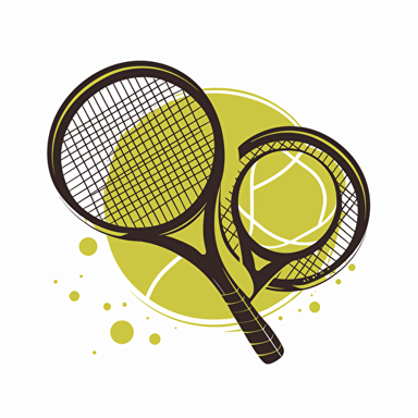 tennis ball logo with two tennis rackets in the background. white background. vector