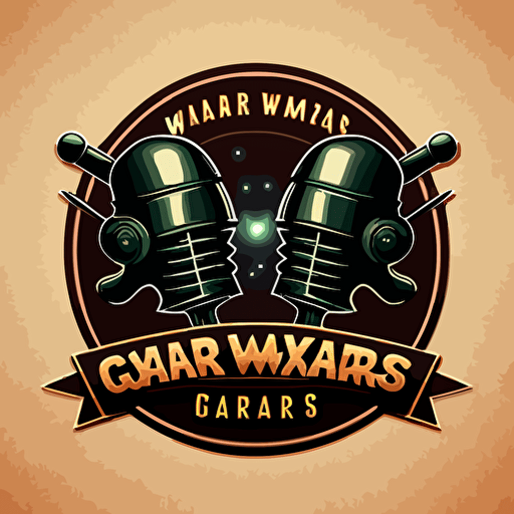 a simple logo for a tournament called Creator Wars where two microphones are clashing, vector no photorealism, no faces, no people